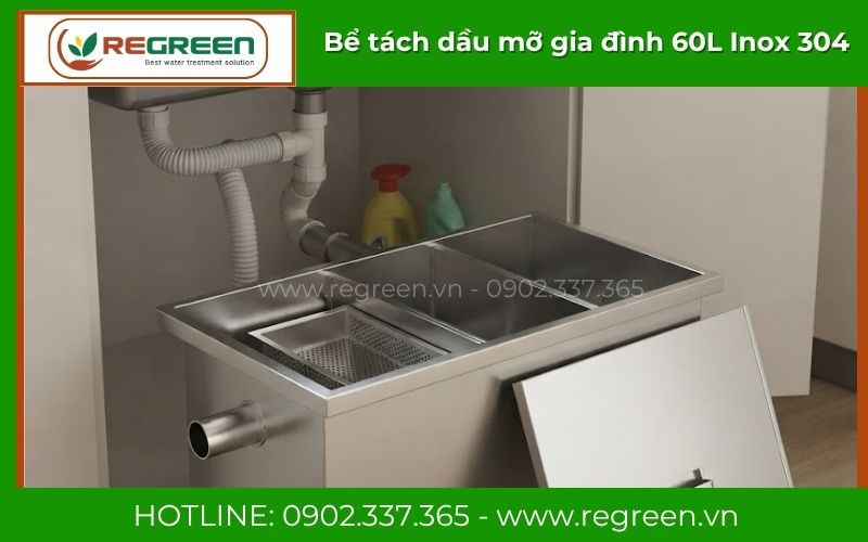 Mẫu bể tách dầu mỡ gia đình 60L đặt sàn bếp tiện lợi