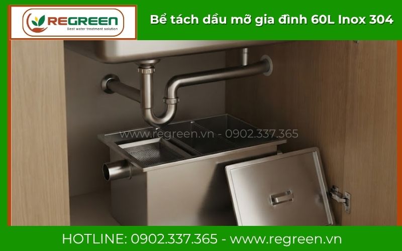 Bể tách dầu mỡ gia đình 60L thiết kế âm chậu rửa bát