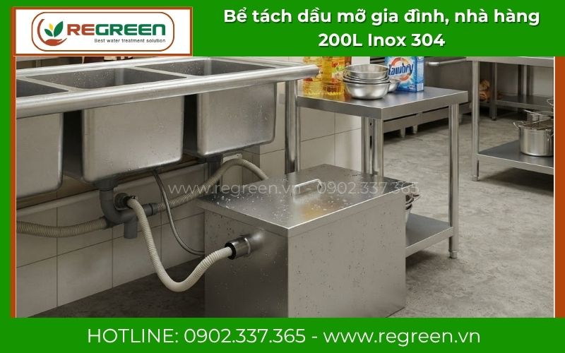 Lắp đặt bể tách dầu mỡ 200L đặt nổi dưới chậu rửa
