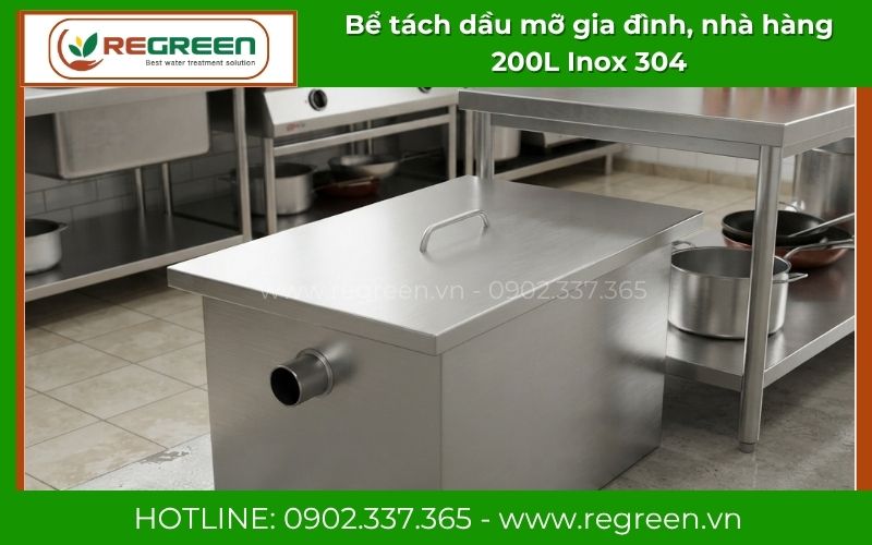 Bể tách dầu mỡ 200L Inox 304 Regreen chính hãng