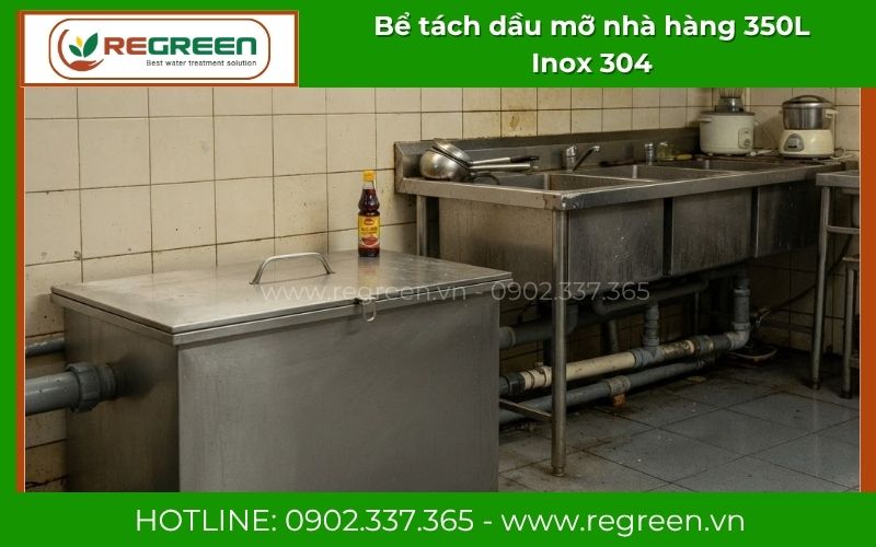 Lắp đặt nổi bể tách dầu mỡ 350L ngay dưới chậu rửa