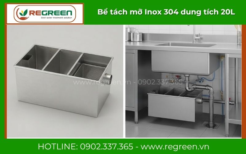 Bể tách mỡ gia đình 20L lắp gọn dưới hộc chậu rửa bát