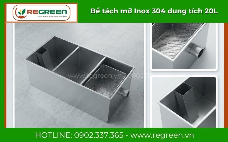 Bể tách mỡ gia đình 20L chuẩn độ dày Inox 1.0mm bền bỉ