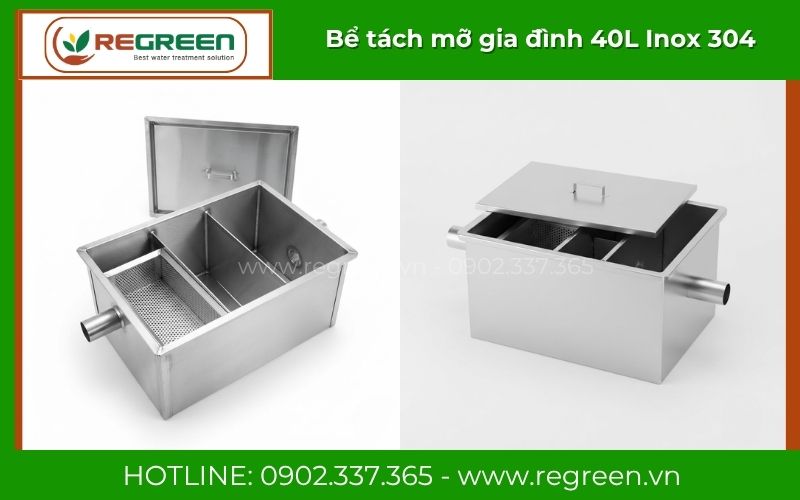 Bể tách mỡ gia đình 40L Inox 304 chính hãng, độ bền tốt