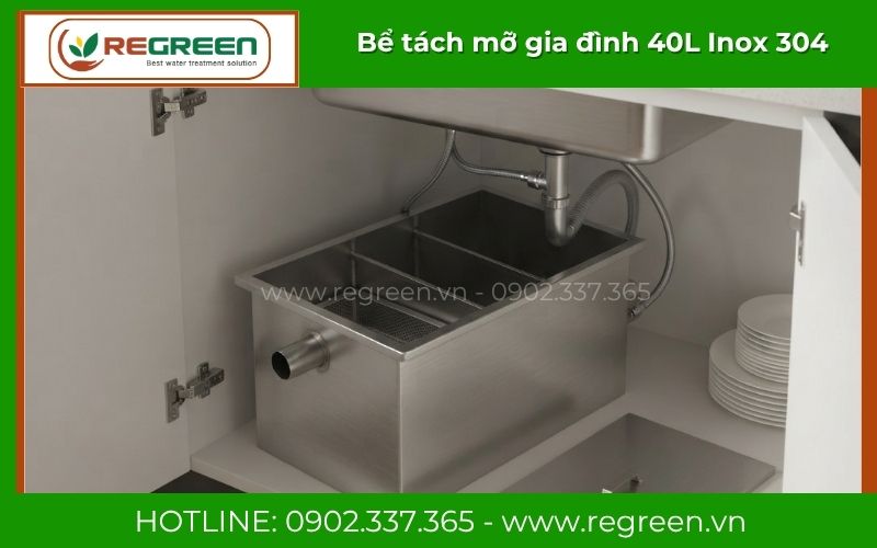 Bể tách mỡ gia đình 40L đặt gọn gàng dưới chậu rửa bát