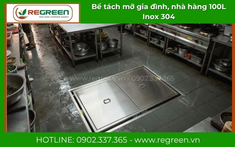 Bể tách mỡ 100L hoàn thiện phẳng với mặt sàn gạch