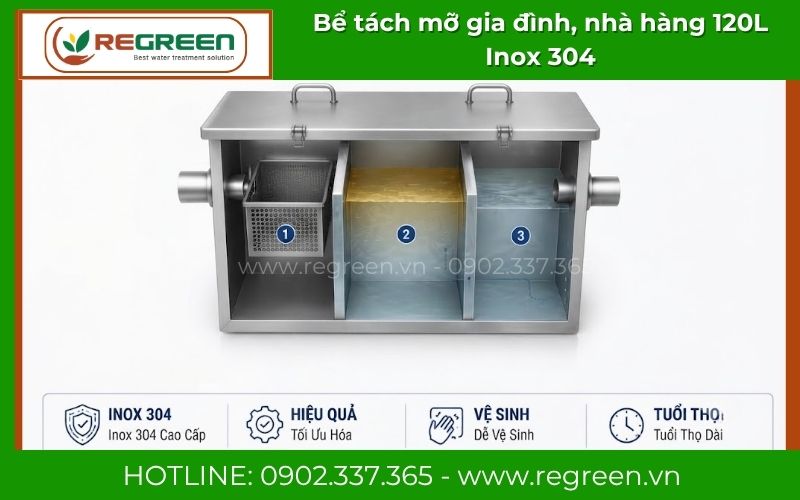 Cấu tạo 3 ngăn lọc thông minh của bể tách mỡ 120L