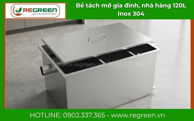 Bể tách mỡ 120L Inox 304 chính hãng Regreen