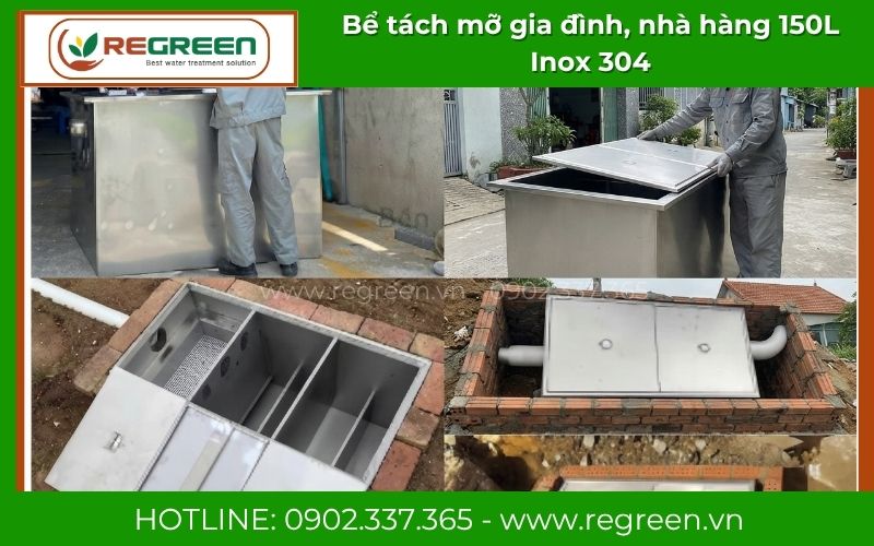 Bể tách mỡ 150L âm sàn phẳng mặt gạch nhà bếp
