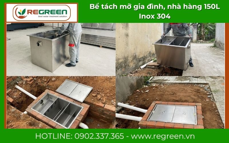 Bể tách mỡ 150L gia đình và nhà hàng Inox 304