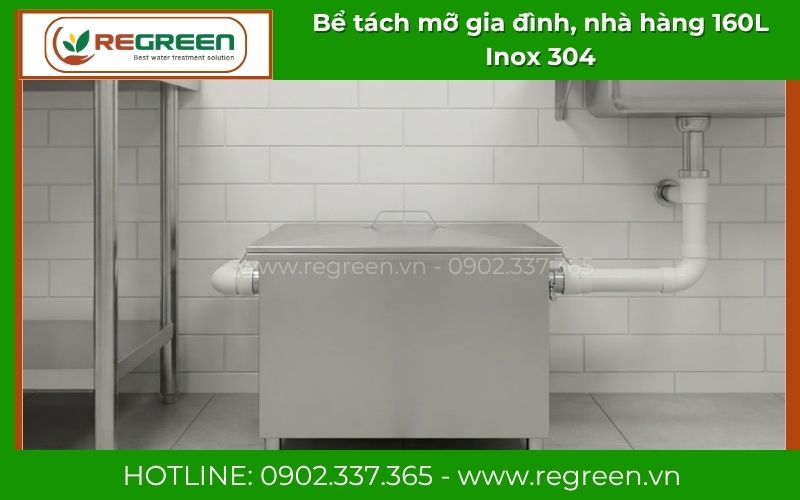 Lắp đặt bể tách mỡ 160L dưới gầm bồn rửa bát nhà hàng