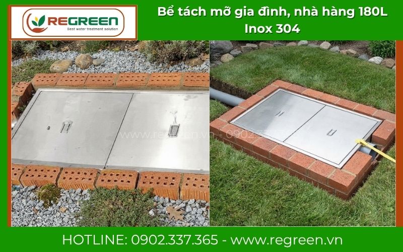 Bể tách mỡ 180L âm sàn lát gạch phẳng đẹp