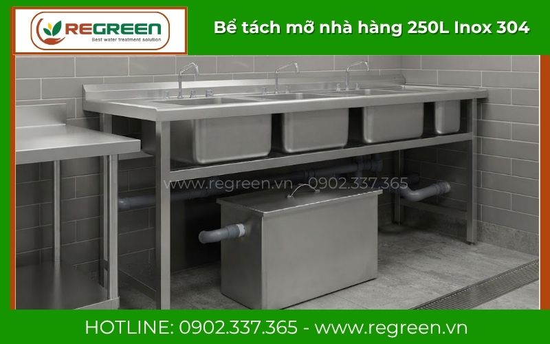 Bố trí lắp đặt nổi bể tách mỡ nhà hàng 250L ngay dưới bồn rửa