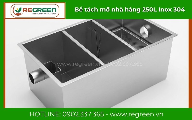 Cận cảnh bề mặt Inox 304 cao cấp của bể tách mỡ nhà hàng 250L