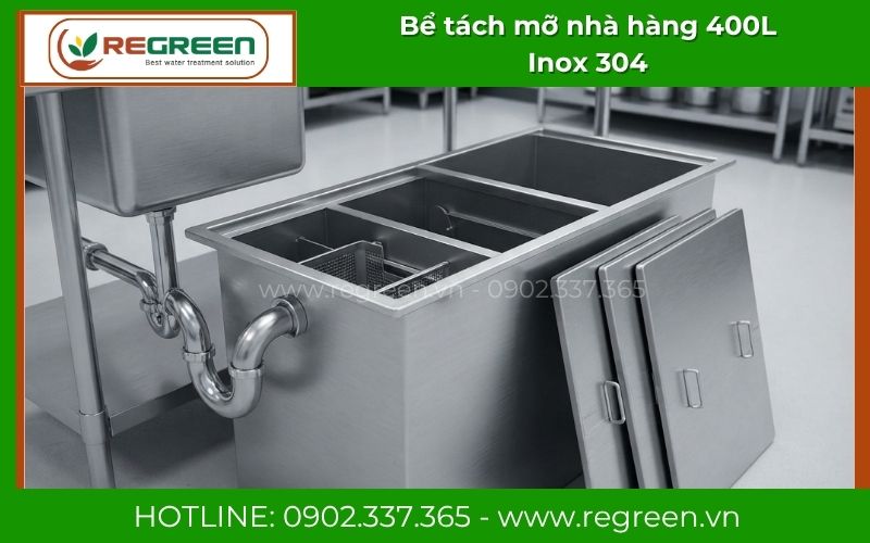 Bể tách mỡ 400L Inox 304 cao cấp cho nhà hàng