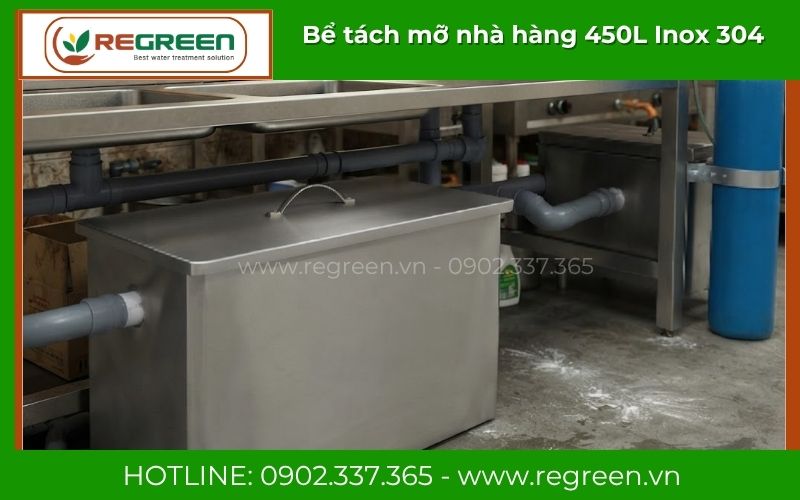 Lắp đặt bể tách mỡ nhà hàng 450L đặt nổi dưới bồn rửa bát