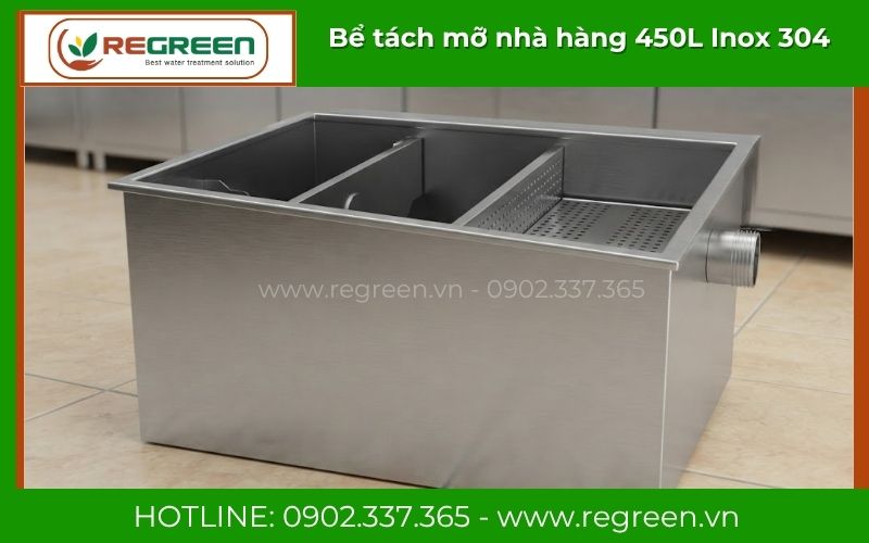 Bể tách mỡ nhà hàng 450L hoàn thiện sáng bóng từ Inox 304