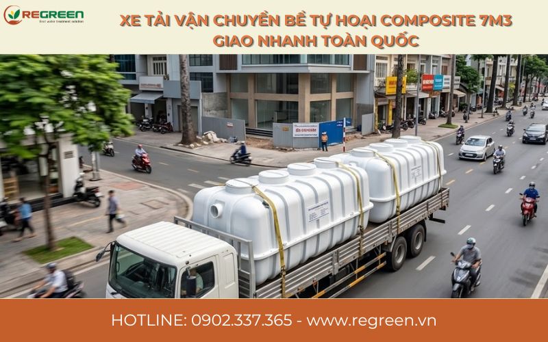Xe tải vận chuyển bể tự hoại Composite 7m3 giao nhanh toàn quốc
