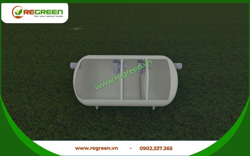 Cấu tạo 3 ngăn của bể tự hoại composite.