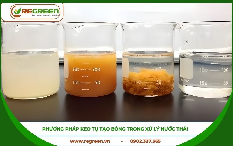 Các bông cặn tạo bởi hóa chất xử lý nước thải keo tụ.