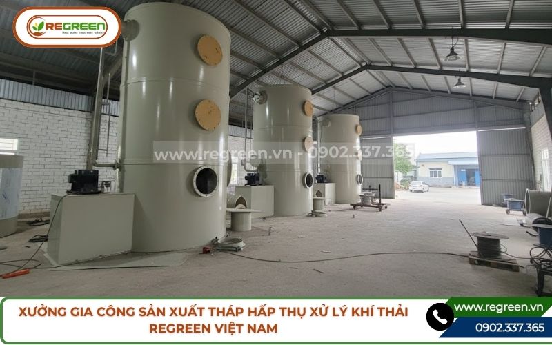 Xưởng Regreen gia công các loại tháp hấp thụ khí thải.