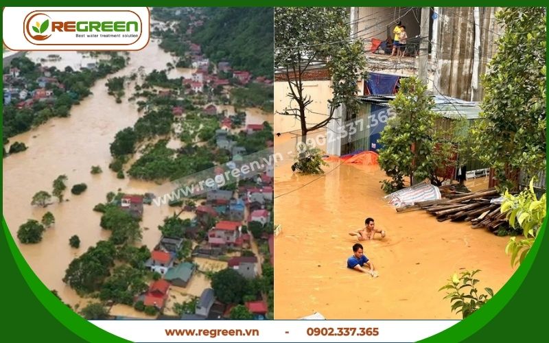 Cảnh ngập lụt kinh hoàng cần cách xử lý ô nhiễm nguồn nước.