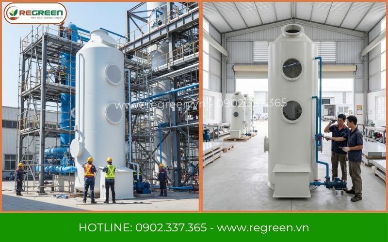Hệ thống tháp hấp thụ xử lý khí thải vận hành êm ái