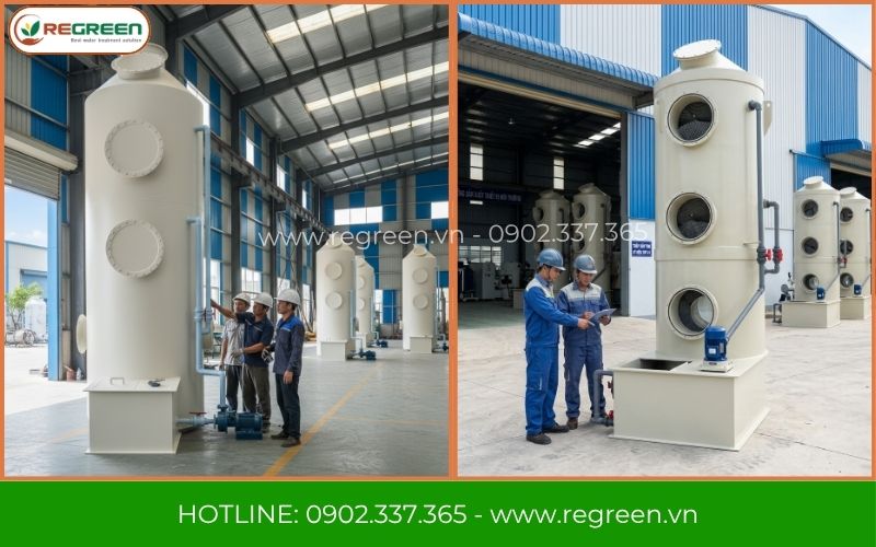 Hoàn thiện tháp hấp thụ xử lý khí thải trước khi lắp đặt