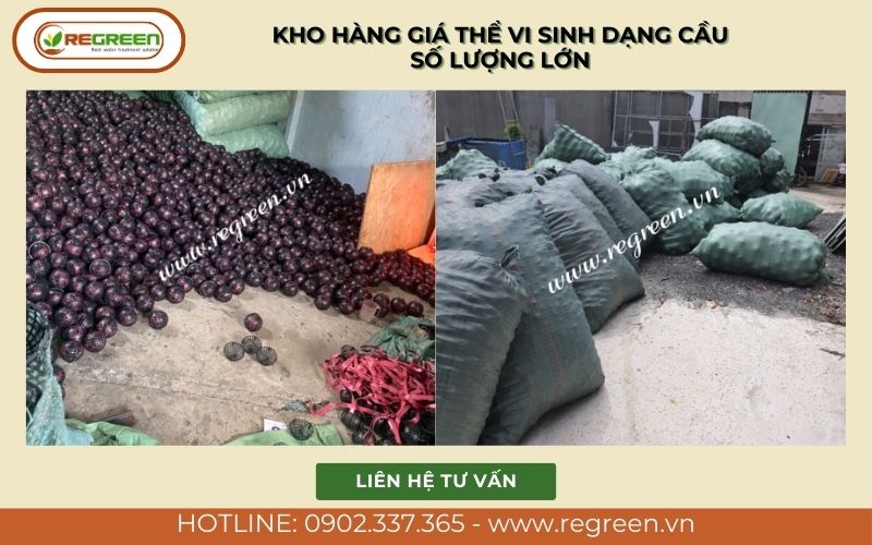 Kho hàng giá thể vi sinh dạng cầu số lượng lớn
