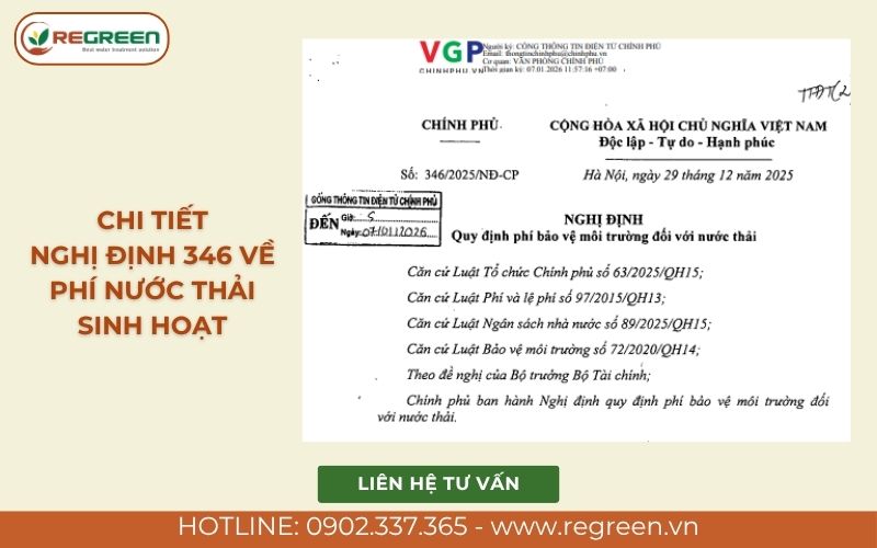 Chi tiết nghị định 346 về phí nước thải sinh hoạt