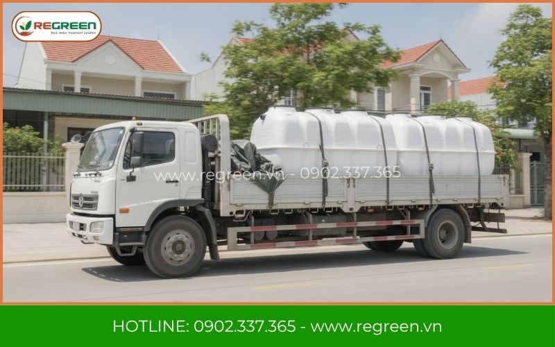 Xe tải vận chuyển bồn xử lý nước thải sinh hoạt gia đình