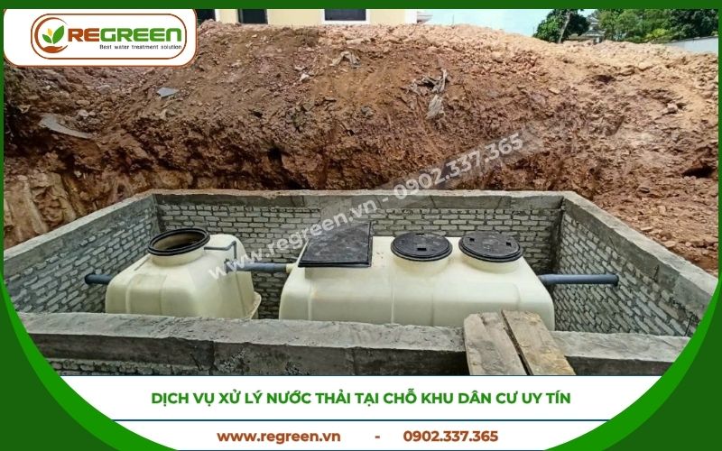 Hệ thống xử lý nước thải tại chỗ khu dân cư hiện đại.