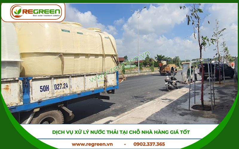Bể composite xử lý nước thải tại chỗ nhà hàng nhỏ gọn.