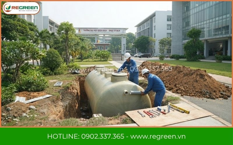 Đấu nối ống nhựa bởi công ty xử lý nước thải trường học