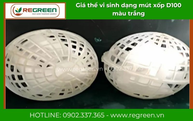 Cận cảnh giá thể vi sinh dạng cầu D100 lõi mút xốp màu trắng