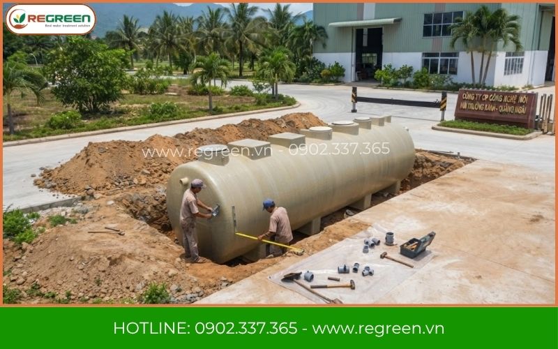 Kỹ sư ReGreen lắp đặt bể xử lý nước thải sinh hoạt