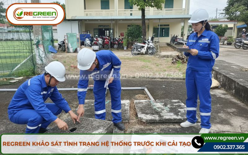 Kỹ sư Regreen khảo sát cải tạo hệ thống xử lý nước thải.
