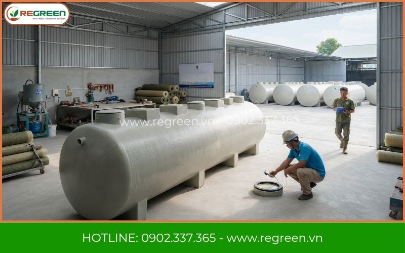 Gia công bồn composite xử lý nước thải Hà Nội tại xưởng.