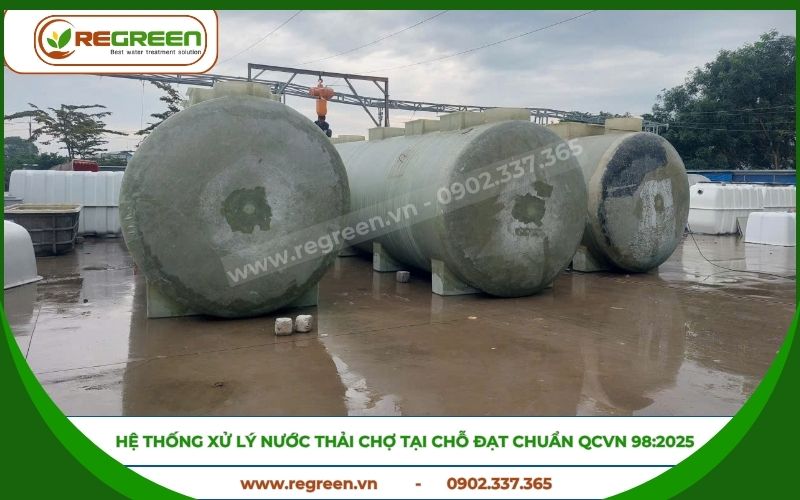 Hệ thống xử lý nước thải chợ tại chỗ sản xuất tại xưởng Regreen Việt Nam.