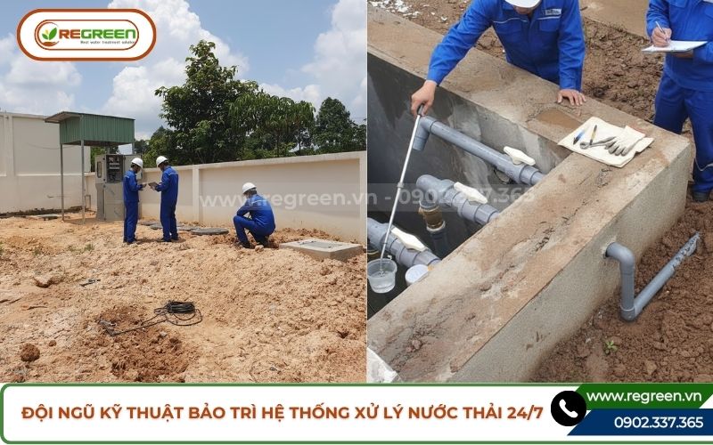 Nhân viên khảo sát bảo trì hệ thống xử lý nước thải