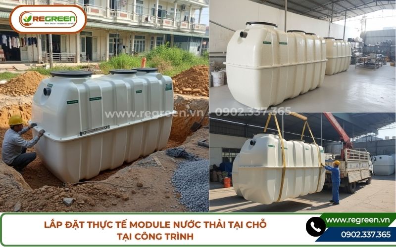 Lắp đặt thực tế module nước thải tại chỗ tại công trình.