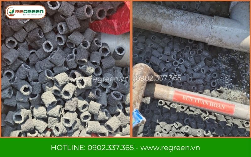 Bể Aerotank chứa đầy giá thể vi sinh MBBR.