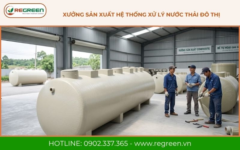 Xưởng sản xuất hệ thống xử lý nước thải đô thị.