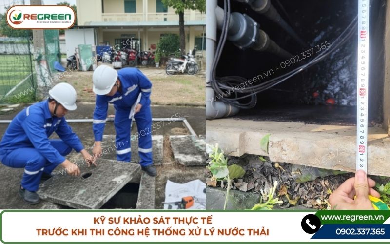 Kỹ sư khảo sát thực tế trước khi thi công hệ thống xử lý nước thải
