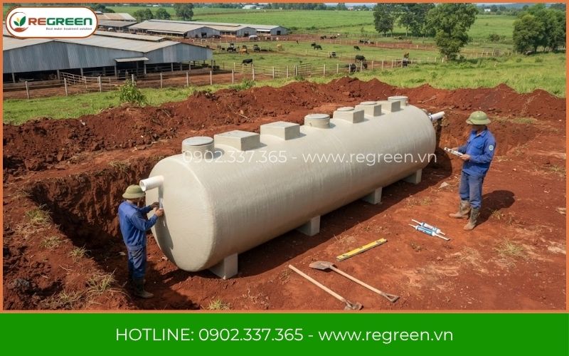 Lắp đặt đường ống công nghệ xử lý nước thải chăn nuôi bò