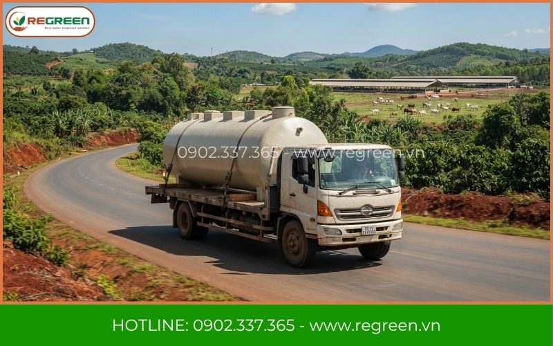 Vận chuyển thiết bị module xử lý nước thải chăn nuôi bò tới dự án