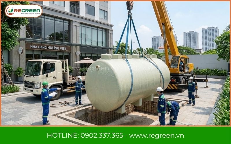 Cẩu hạ bồn hệ thống xử lý nước thải nhà hàng