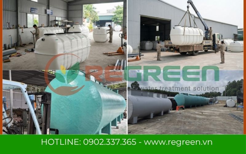 Toàn cảnh khu vực gia công bồn bể Composite FRP trực tiếp tại xưởng