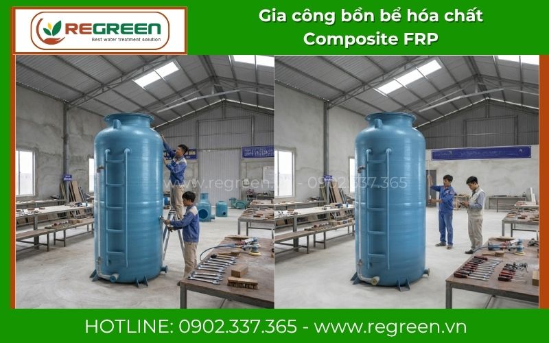 Gia công bồn bể hóa chất Composite FRP kích thước theo yêu cầu