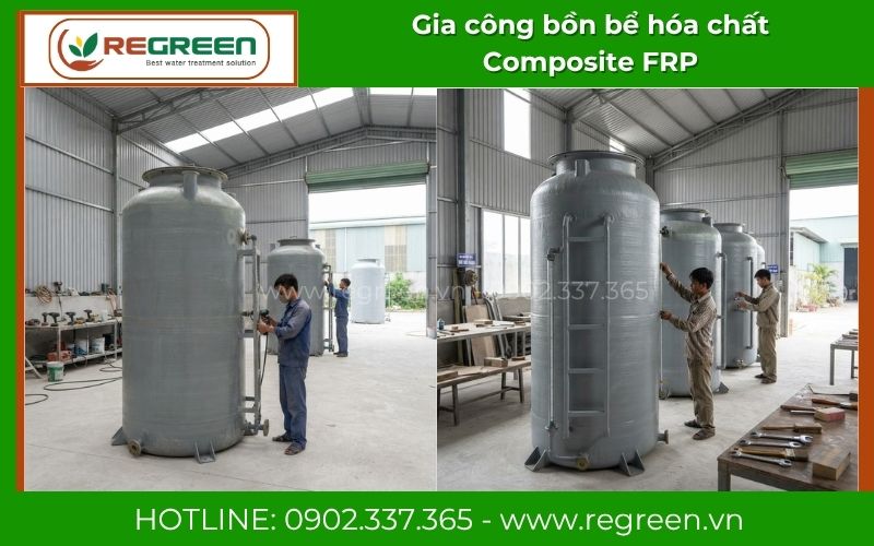 Xưởng gia công bồn bể hóa chất Composite FRP trực tiếp Regreen
